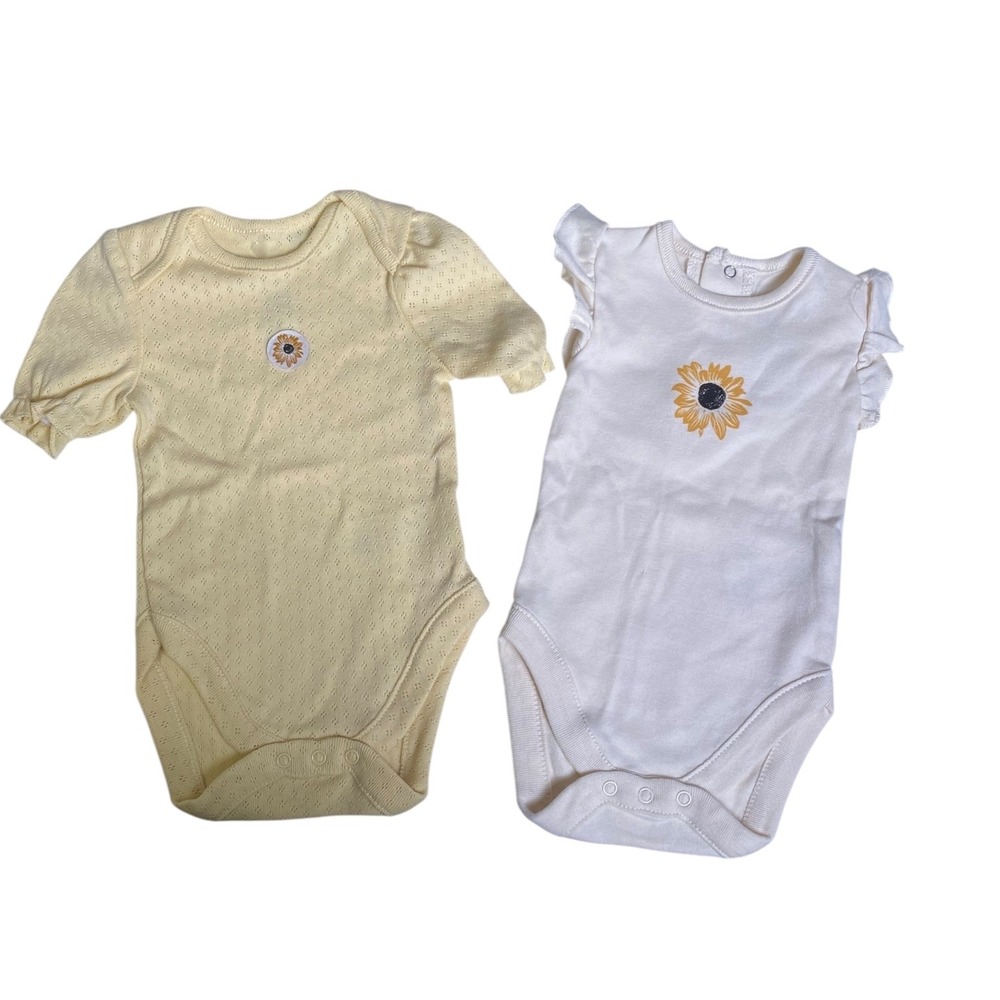 Jessica Simpson‎ Baby Girl 0-3M Bodysuit Sunflower Set Yellow Sleeved Outfit 215
